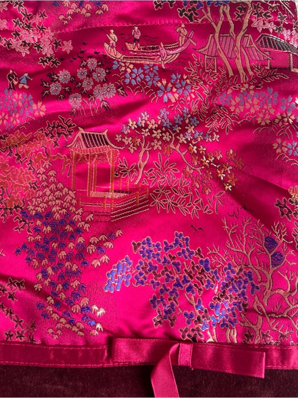 Old Navy Boho Bag Tote Pink Y2k Cotton Polyester Velvet Sateen Chinese Floral - Picture 9 of 16
